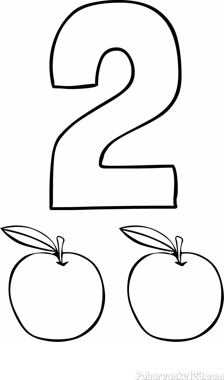 Pobarvanka števila 2 s slikovnim prikazom