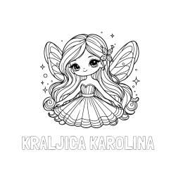 Pobarvana pobarvanka - Pobarvanka imena KRALJICA KAROLINA in pobarvanka ljubke in nasmejane čarobne vile