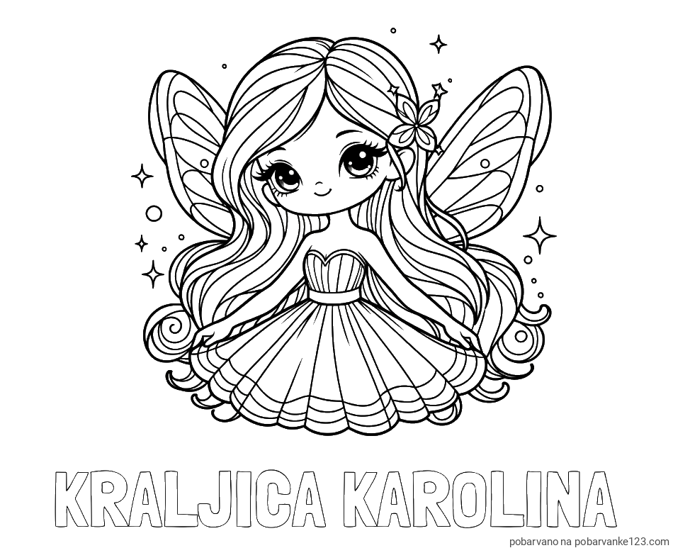POBARVANA POBARVANKA - Pobarvanka imena KRALJICA KAROLINA in pobarvanka ljubke in nasmejane čarobne vile