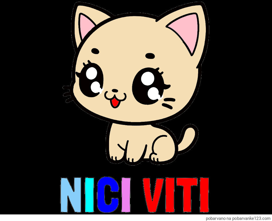 POBARVANA POBARVANKA - Pobarvanka imena NIČI VITI in pobarvnaka ljubke muce v anime slogu