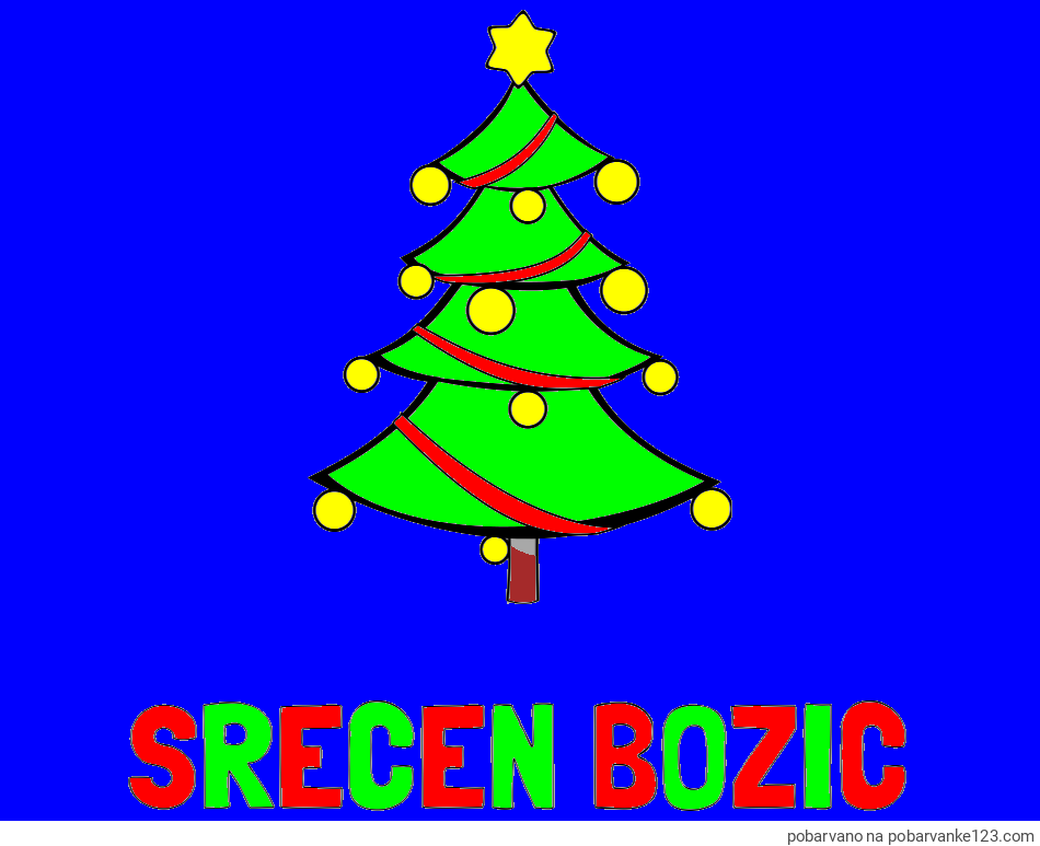 POBARVANA POBARVANKA - Pobarvanka imena SRECEN BOZIC in božična smreka