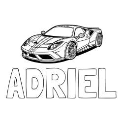Online izdelana pobarvanka - Pobarvanka imena ADRIEL in pobarvanka čudovitega športnega avtomobila