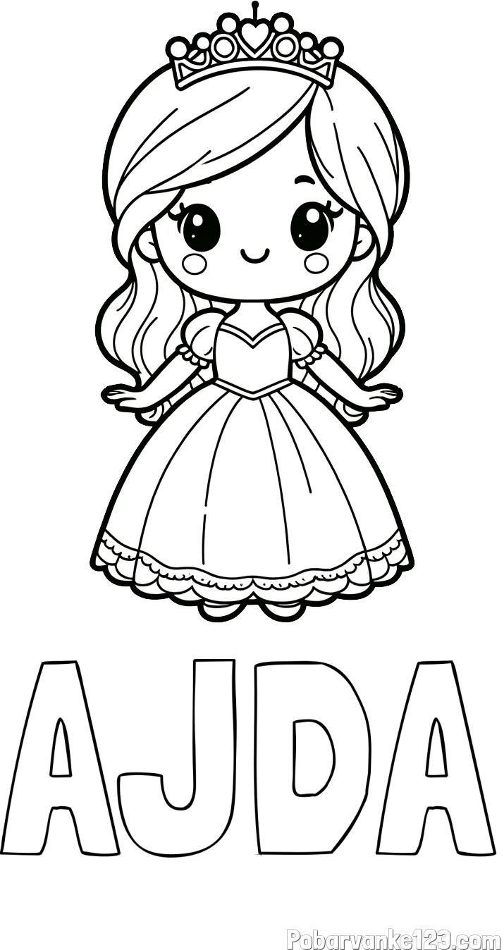 Pobarvanka imena AJDA in pobarvanka ljubke princeske