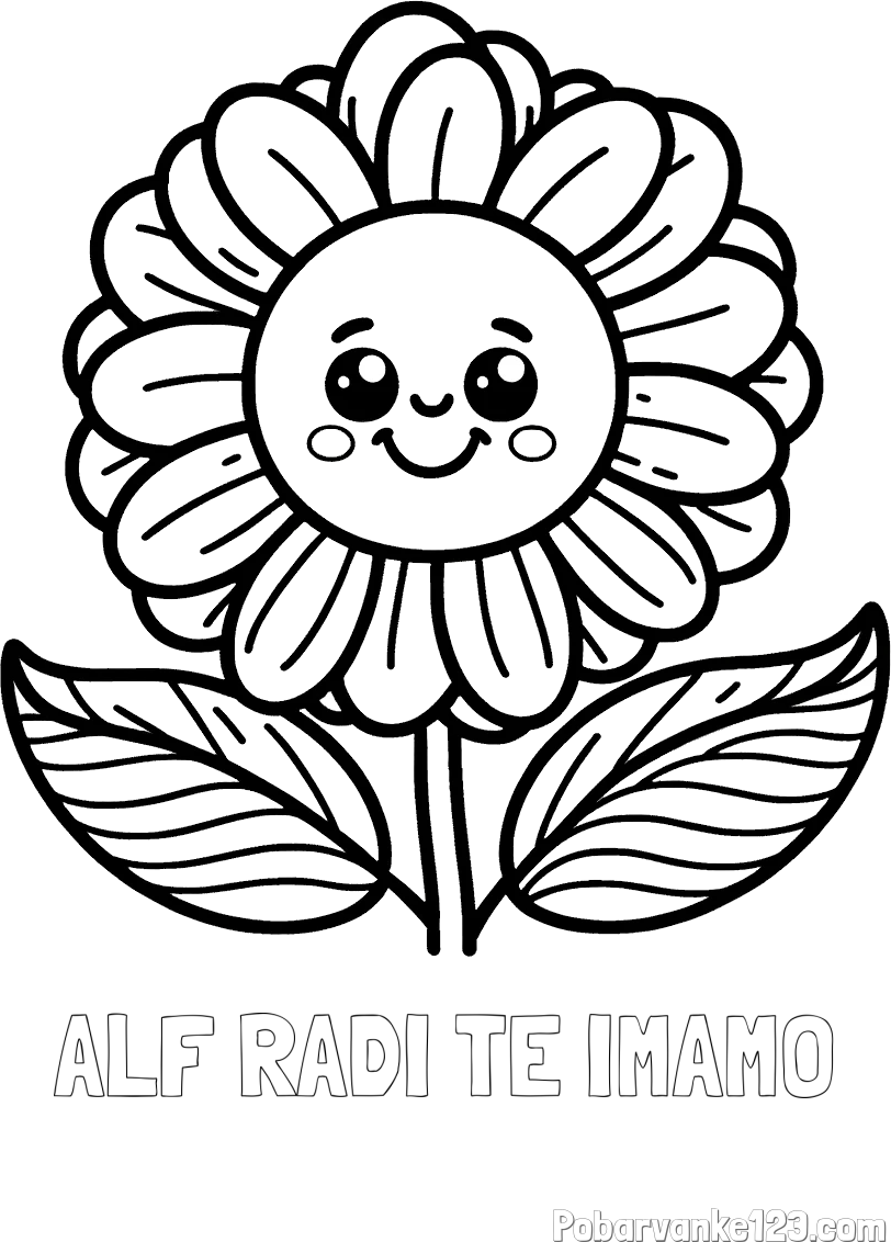 Pobarvanka imena ALF RADI TE IMAMO in pobarvanka ljubke in nasmejane rože