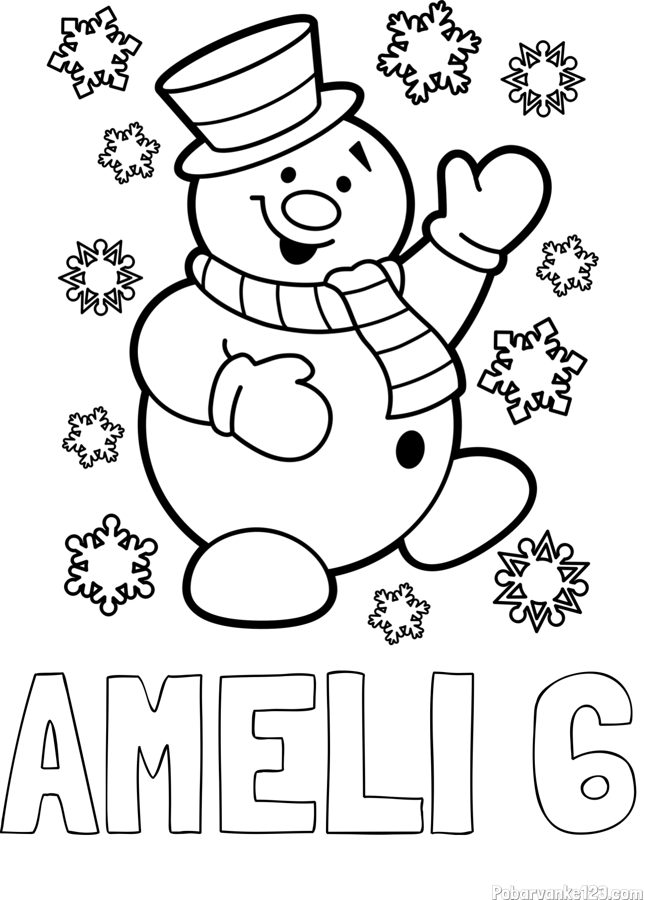 Pobarvanka imena AMELI 6 in pobarvanka veselega snežaka