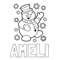 Online izdelana pobarvanka - Pobarvanka imena AMELI in pobarvanka veselega snežaka