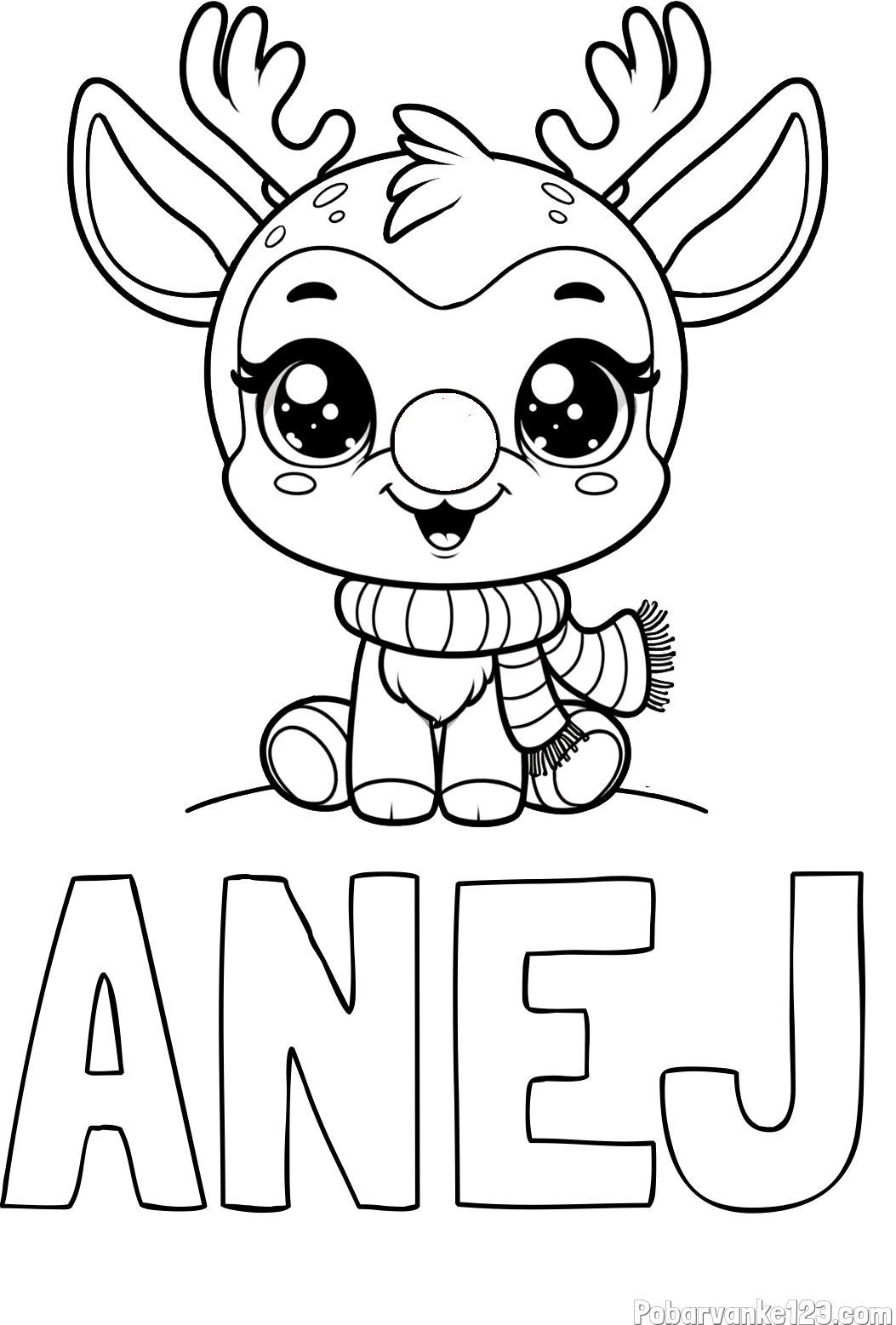 Pobarvanka imena ANEJ in otroška pobarvanka jelenčka Rudolfa s šalom okoli vratu
