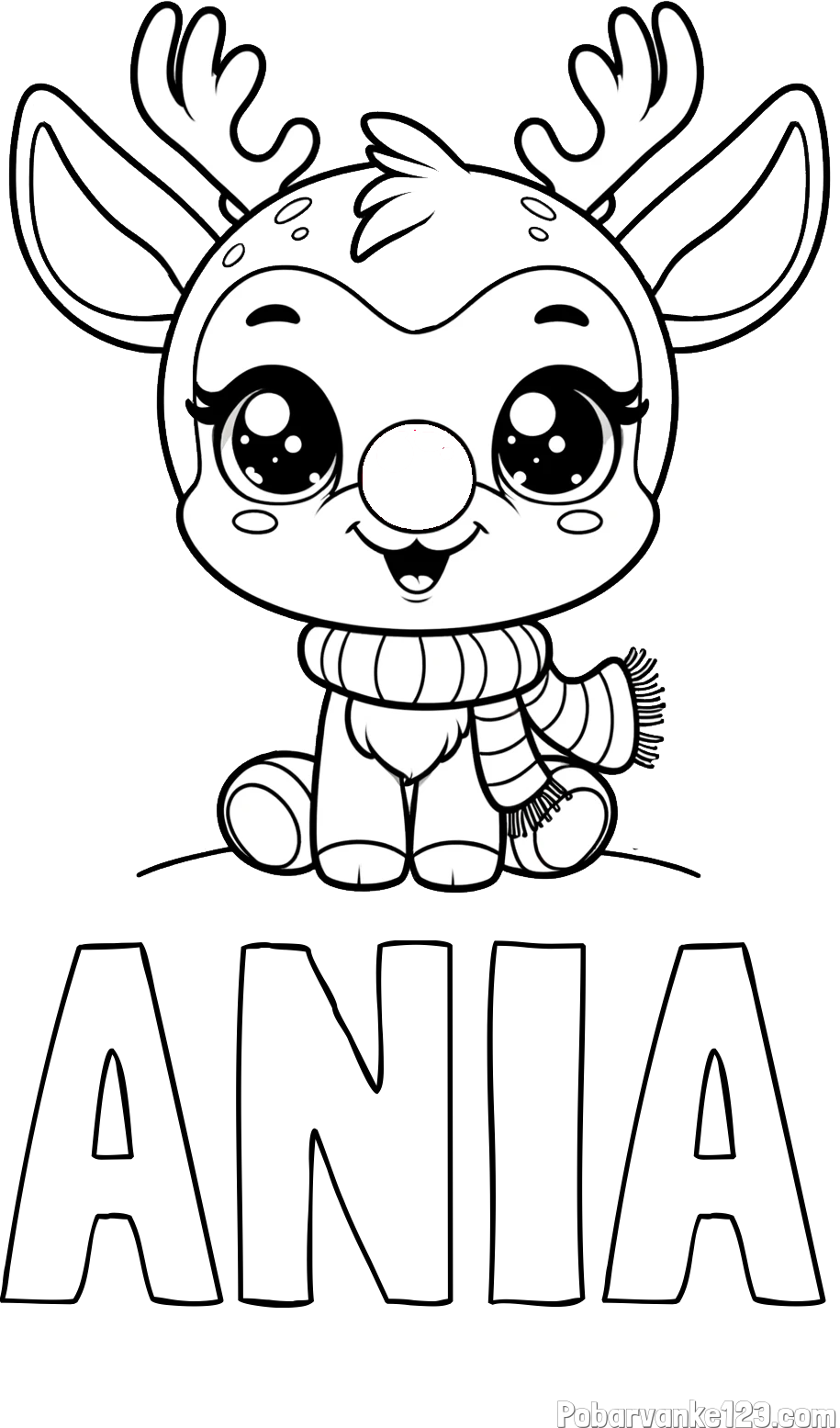 Pobarvanka imena ANIA in otroška pobarvanka jelenčka Rudolfa s šalom okoli vratu