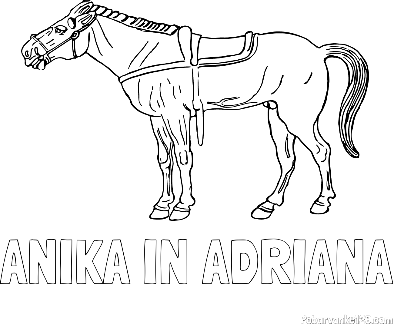 Pobarvanka imena ANIKA IN ADRIANA in pobarvanka starega konja