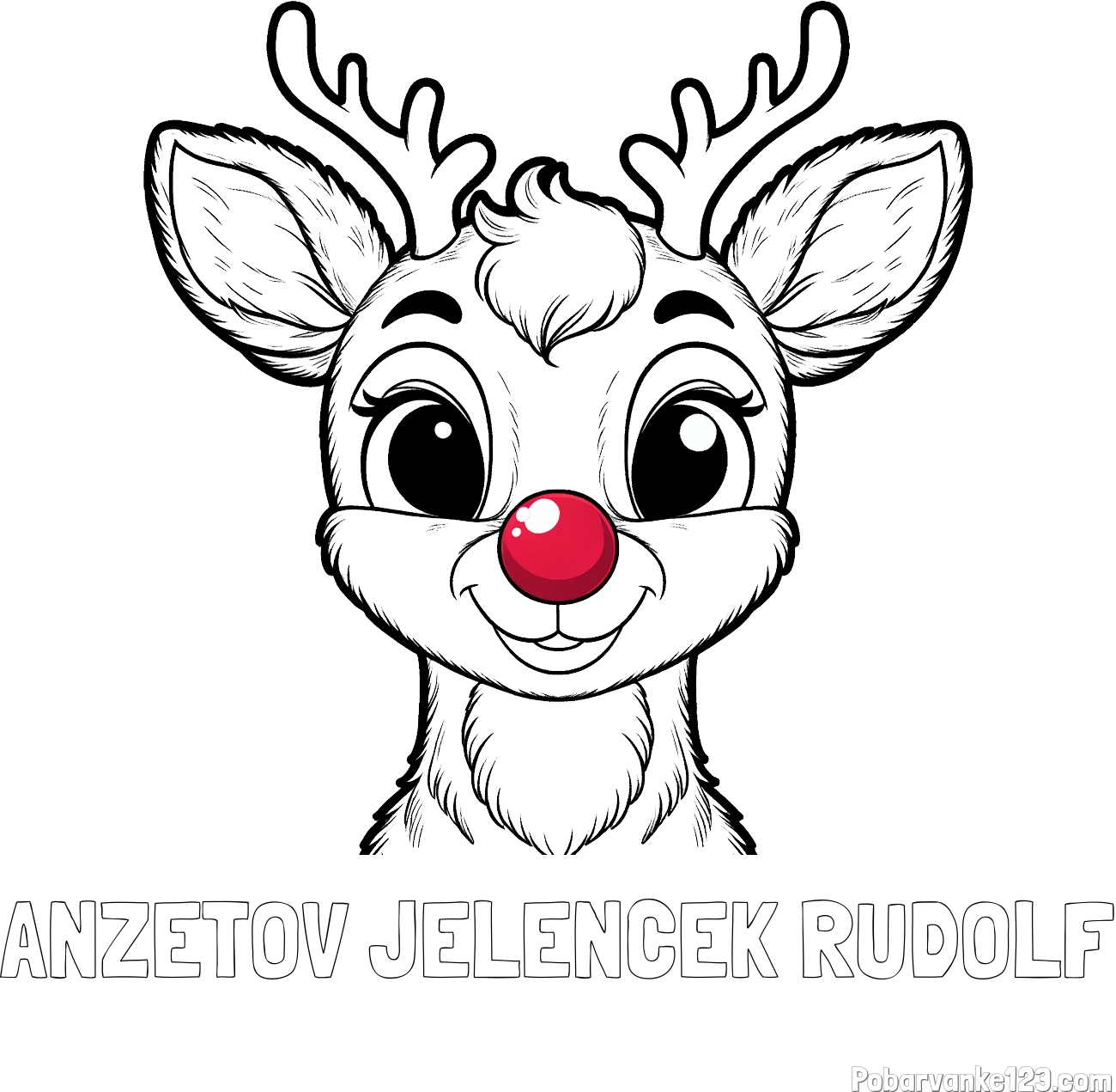 Pobarvanka imena ANŽETOV JELENČEK RUDOLF in otroška pobarvanka simpatičnega jelenčka Rudolfa