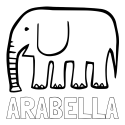 Online izdelana pobarvanka - Pobarvanka imena ARABELLA in otroška pobarvanka slona