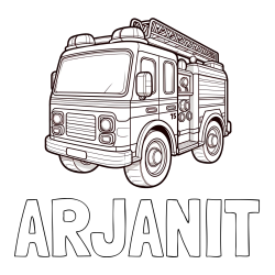 Online izdelana pobarvanka - Pobarvanka imena ARJANIT in otroška pobarvanka gasilskega avta