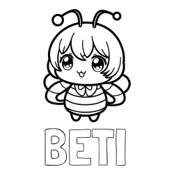 Online izdelana pobarvanka - Pobarvanka imena BETI in pobarvanka čebelice v stilu anime