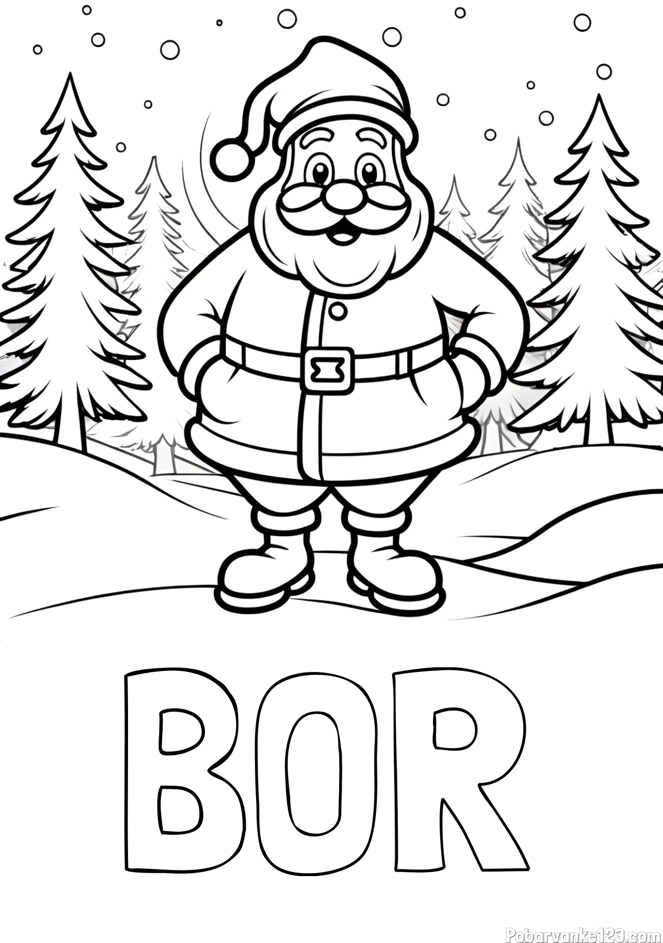 Pobarvanka imena BOR in pobarvanka Božička v gozdu