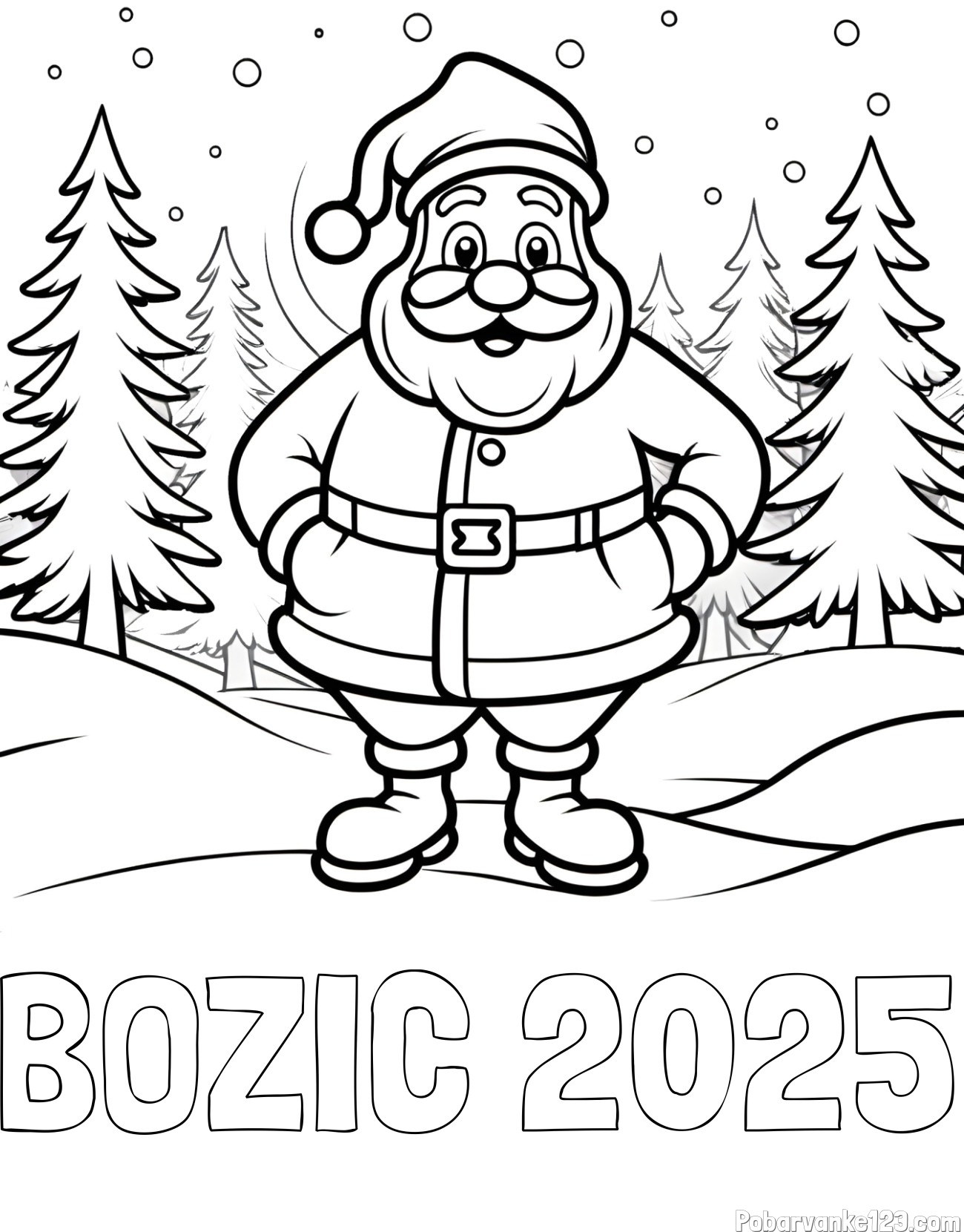 Pobarvanka imena BOŽIČ 2025 in pobarvanka Božička v gozdu