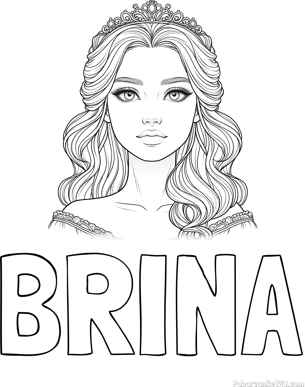 Pobarvanka imena BRINA in pobarvanka ljubke princese s krono