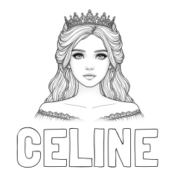 Online izdelana pobarvanka - Pobarvanka imena CELINE in pobarvanka prikupne princeske s čudovitimi očmi