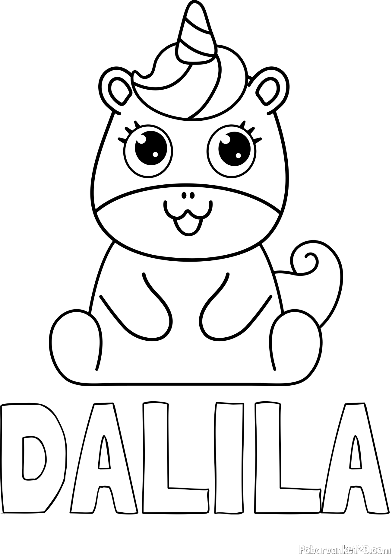 Pobarvanka imena DALILA in pobarvanka čudovitega samoroga Unicorn