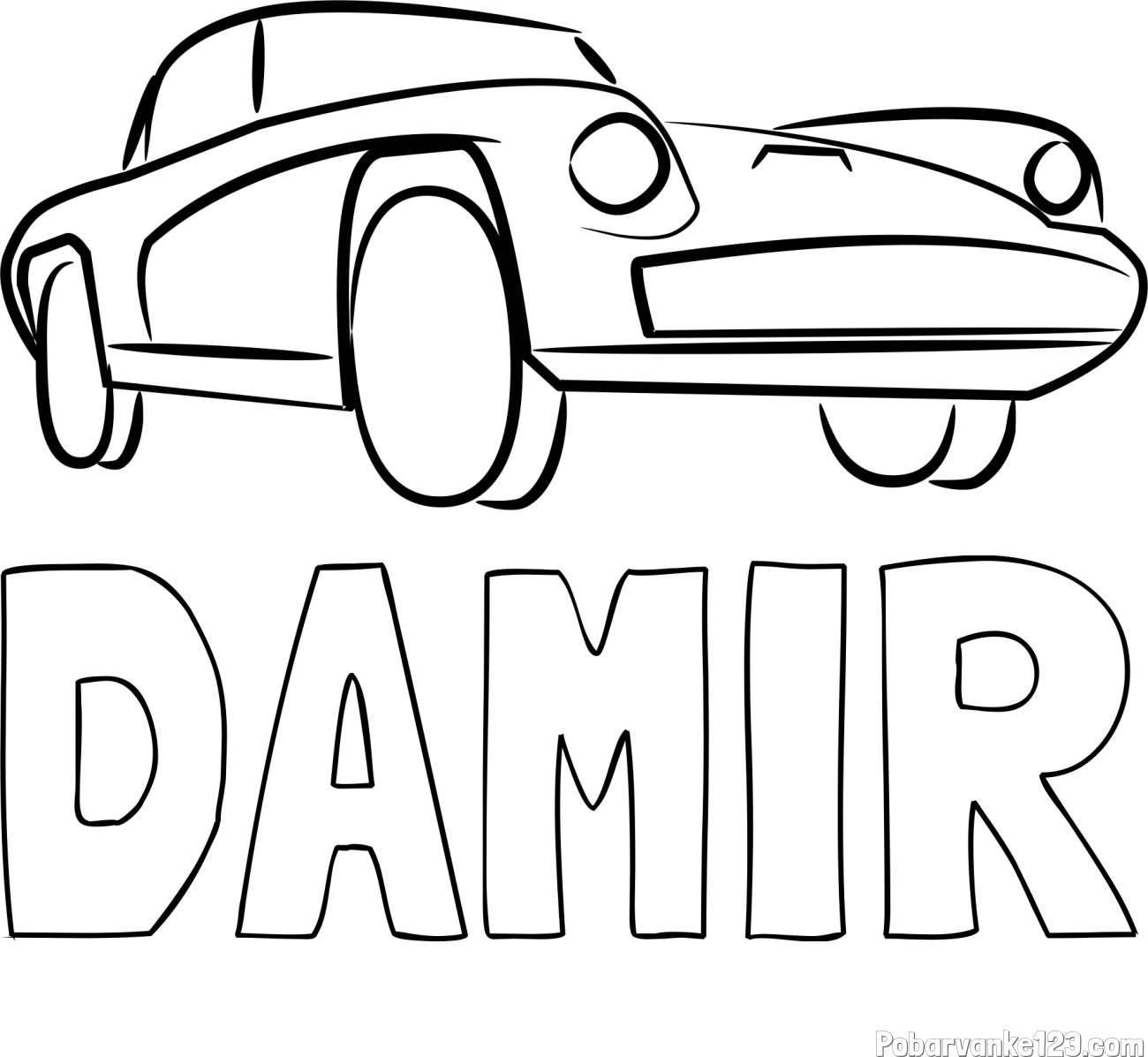 Pobarvanka imena DAMIR in pobarvanka športnega avtomobila