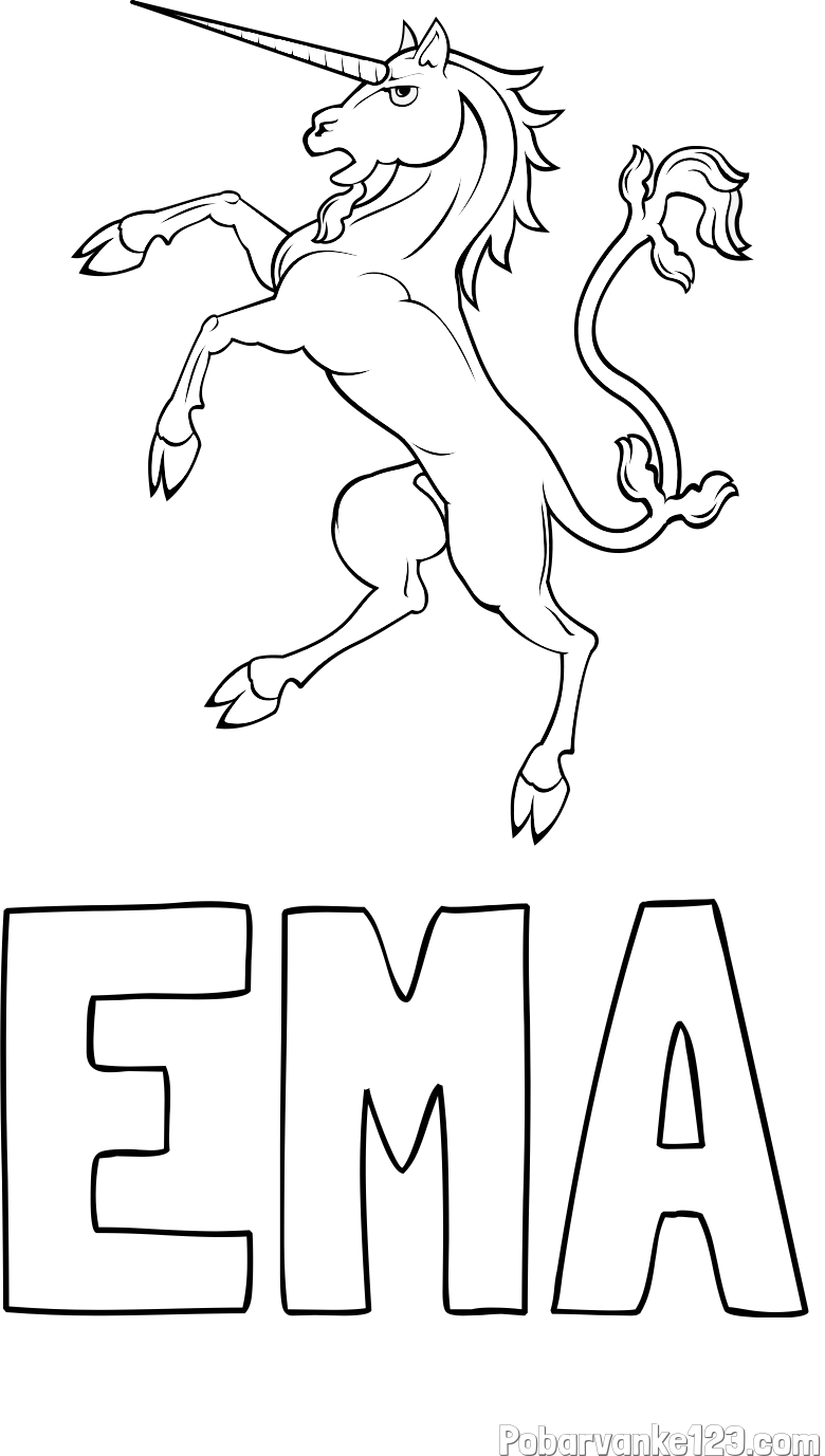 Pobarvanka imena EMA in samorog Pua