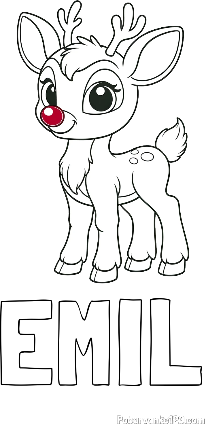 Pobarvanka imena EMIL in pobarvanka nasmejanega jelenčka Rudolfa