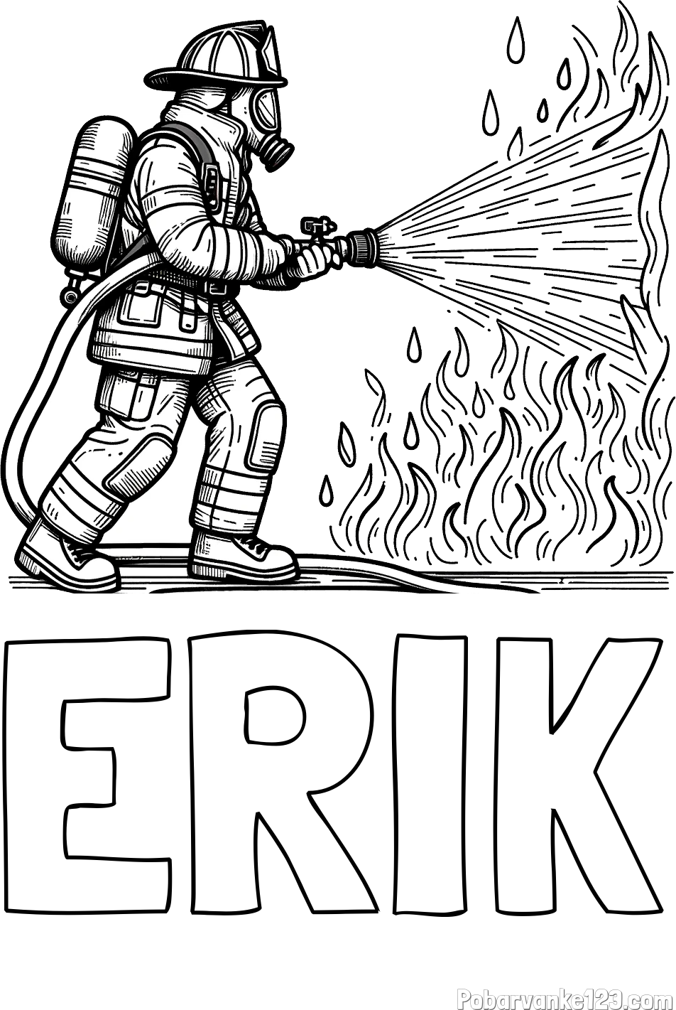 Pobarvanka imena ERIK in pobarvanka gasilca pri gašenju požara