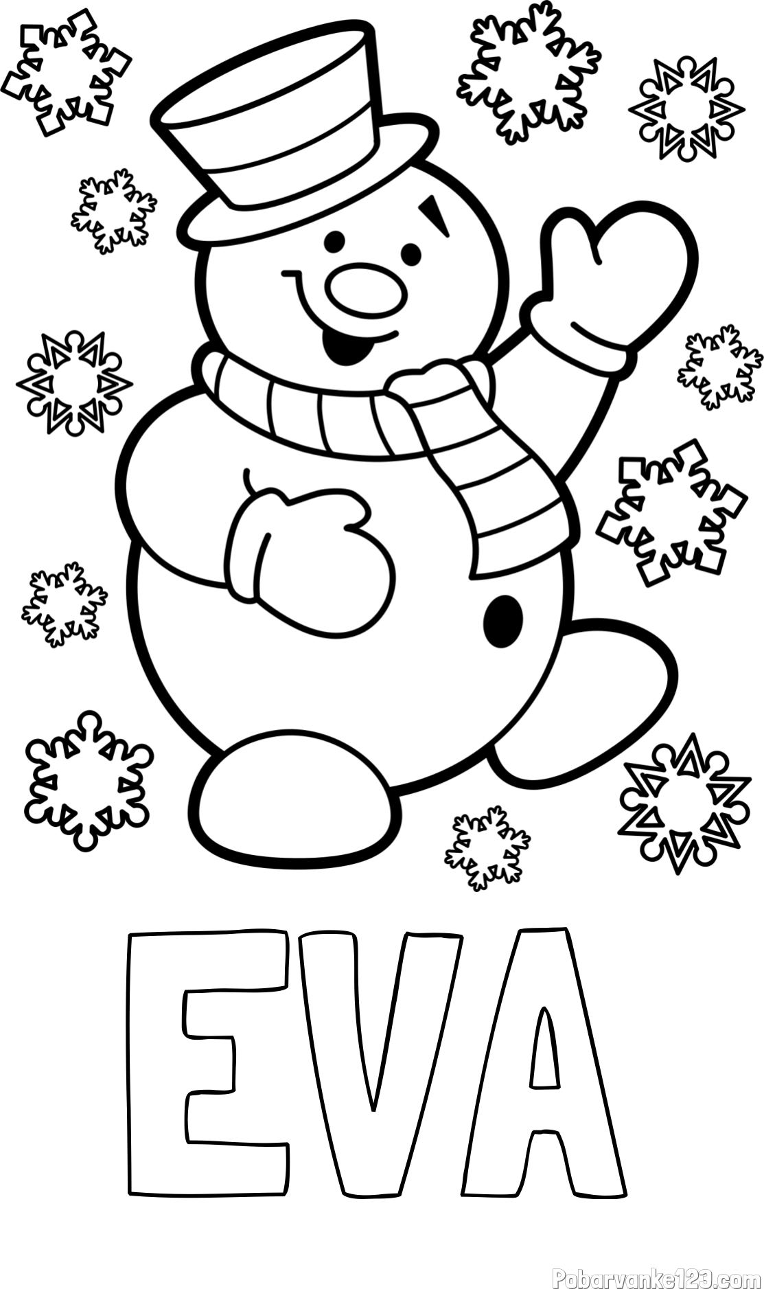 Pobarvanka imena EVA in pobarvanka veselega snežaka
