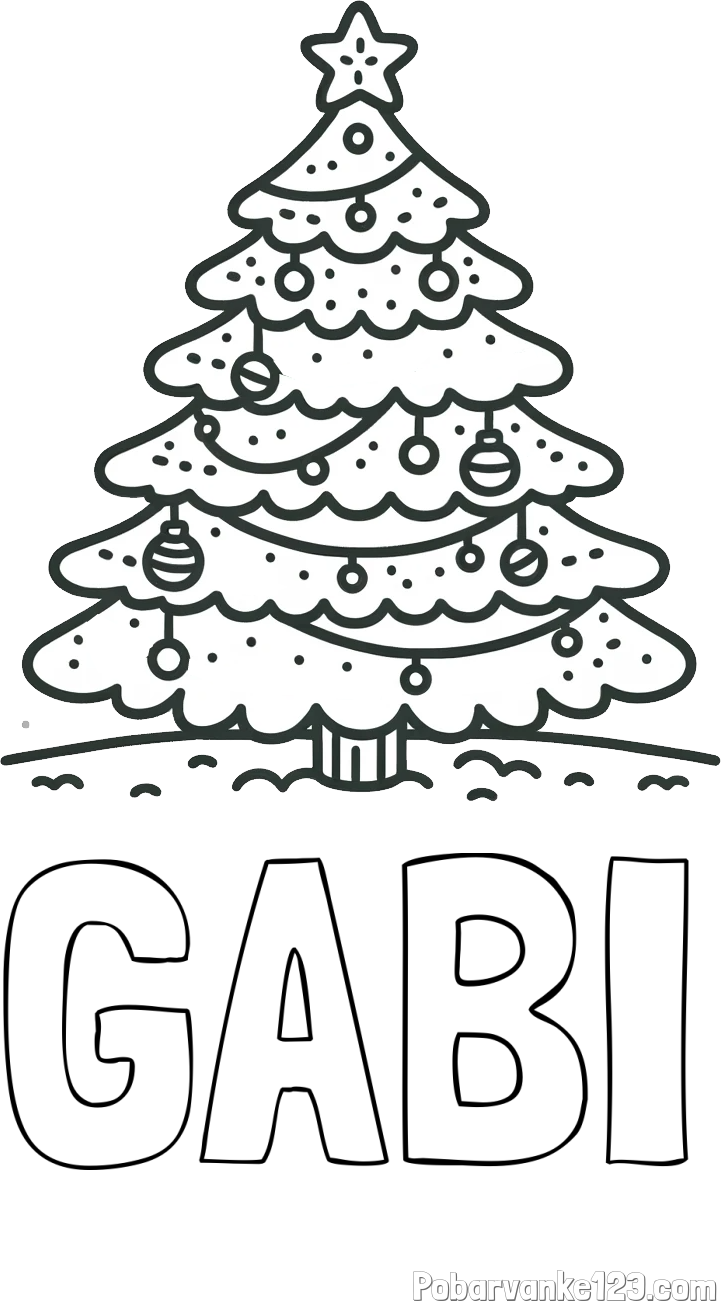 Pobarvanka imena GABI in pobarvanka božičnega drevesa