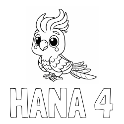 Online izdelana pobarvanka - Pobarvanka imena HANA 4 in pobarvanka ljubke papige