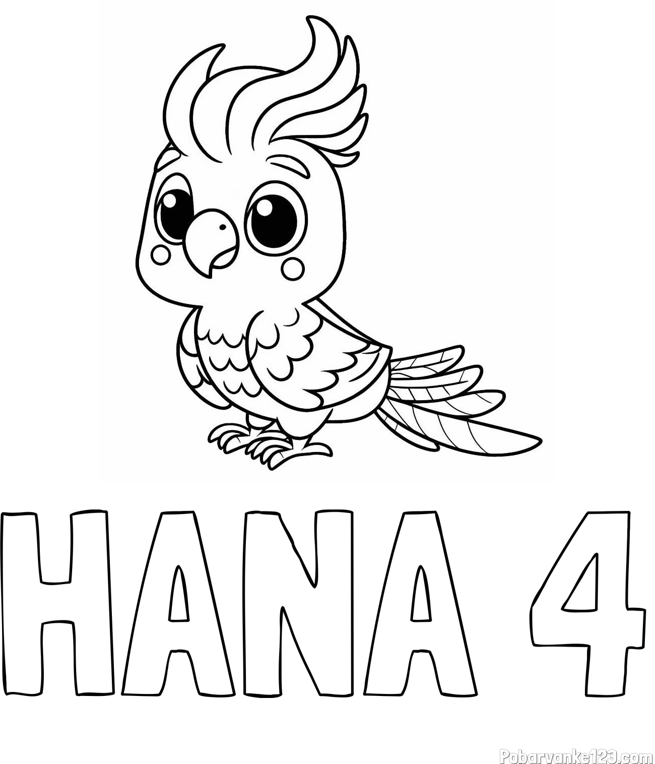 Pobarvanka imena HANA 4 in pobarvanka ljubke papige