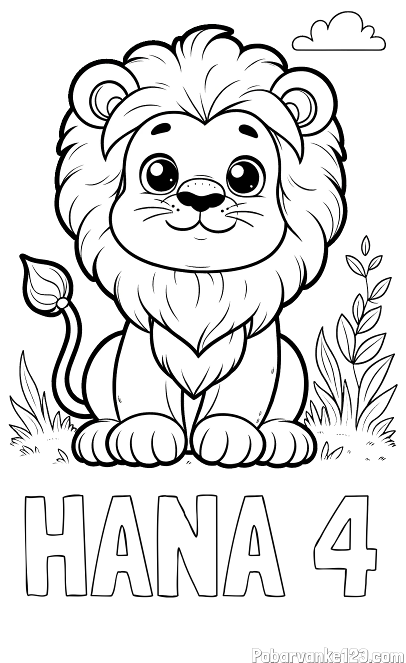 Pobarvanka imena HANA 4 in pobarvanka ljubkega leva