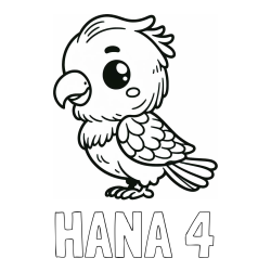Online izdelana pobarvanka - Pobarvanka imena HANA 4 in pobarvanka ljubkega papagaja