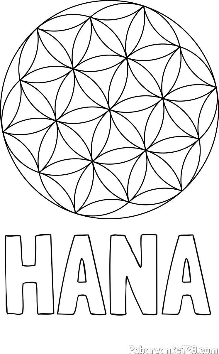 Pobarvanka imena HANA in mandale 2
