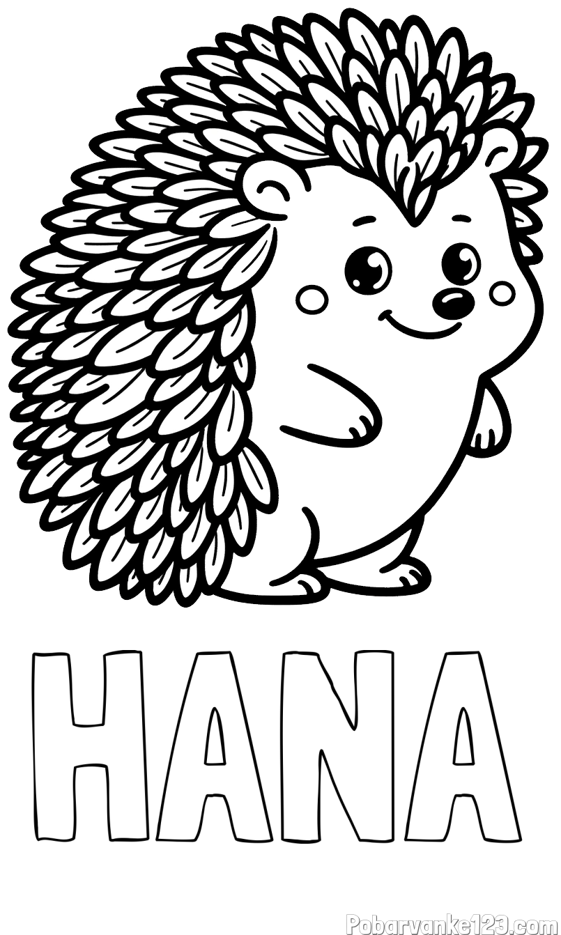 Pobarvanka imena HANA in pobarvanka prisrčnega ježka