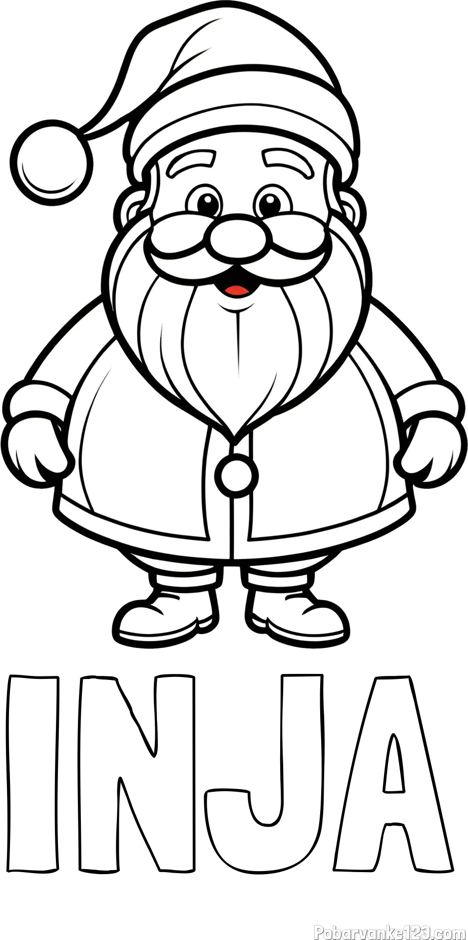 Pobarvanka imena INJA in otroška pobarvanka prikupnega Božička