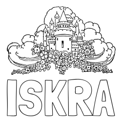 Online izdelana pobarvanka - Pobarvanka imena ISKRA in pobarvanka nebeškega gradu