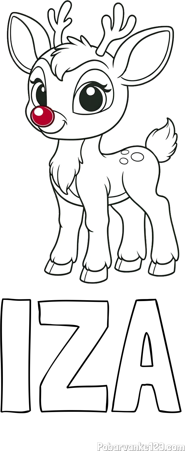 Pobarvanka imena IZA in pobarvanka nasmejanega jelenčka Rudolfa