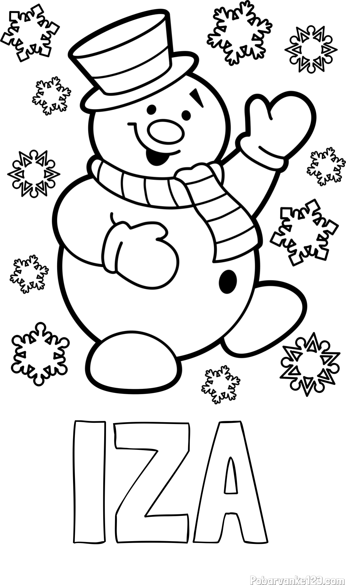 Pobarvanka imena IZA in pobarvanka veselega snežaka