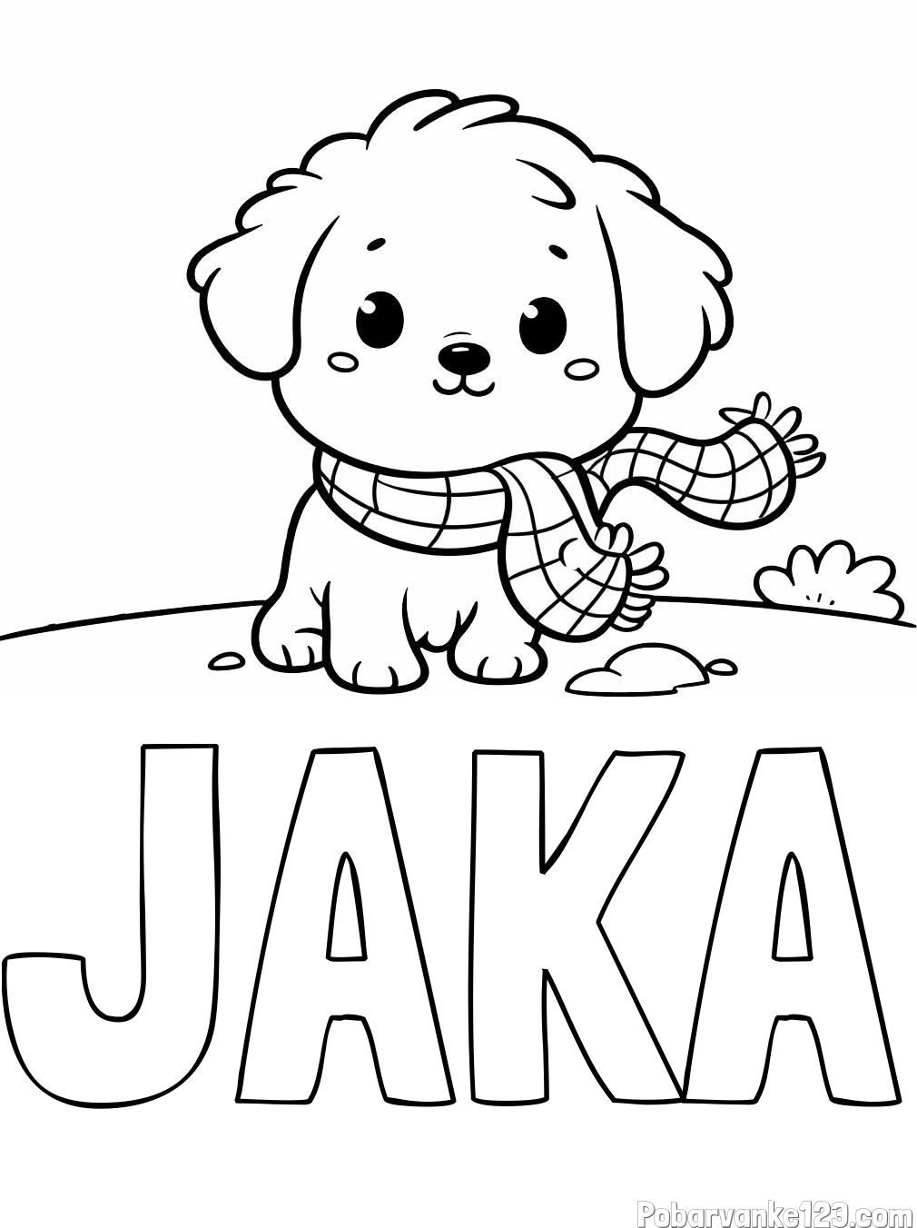 Pobarvanka imena JAKA in pobarvanka prikupnega psička