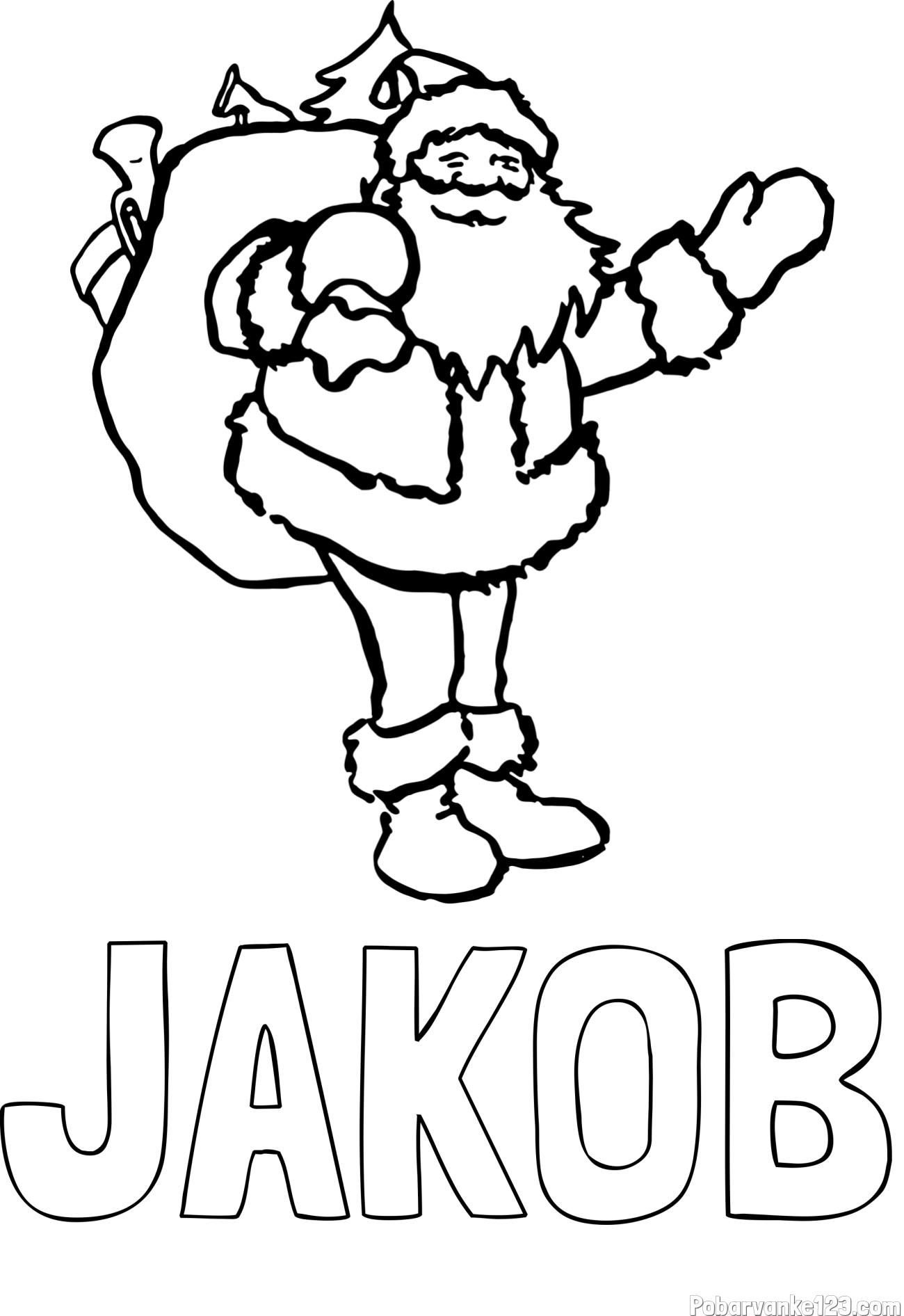 Pobarvanka imena JAKOB in preprosta pobarvanka Božička z darili