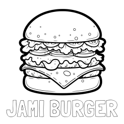Online izdelana pobarvanka - Pobarvanka imena JAMI BURGER in pobarvanka hamburger