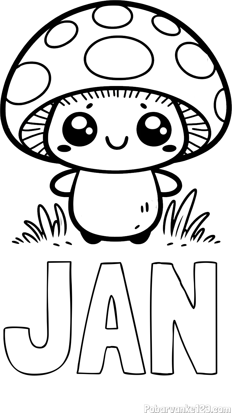Pobarvanka imena JAN in otroška pobarvanka gobe