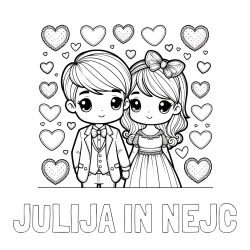 Online izdelana pobarvanka - Pobarvanka imena JULIJA IN NEJC in pobarvanka dveh zaljubljencev s srčki