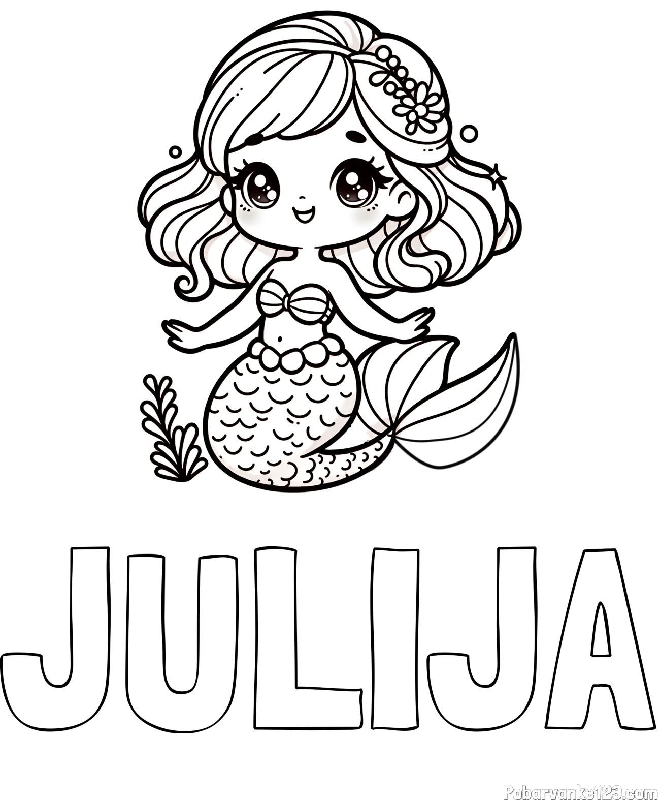 Pobarvanka imena JULIJA in pobarvanka simpatične morske deklice