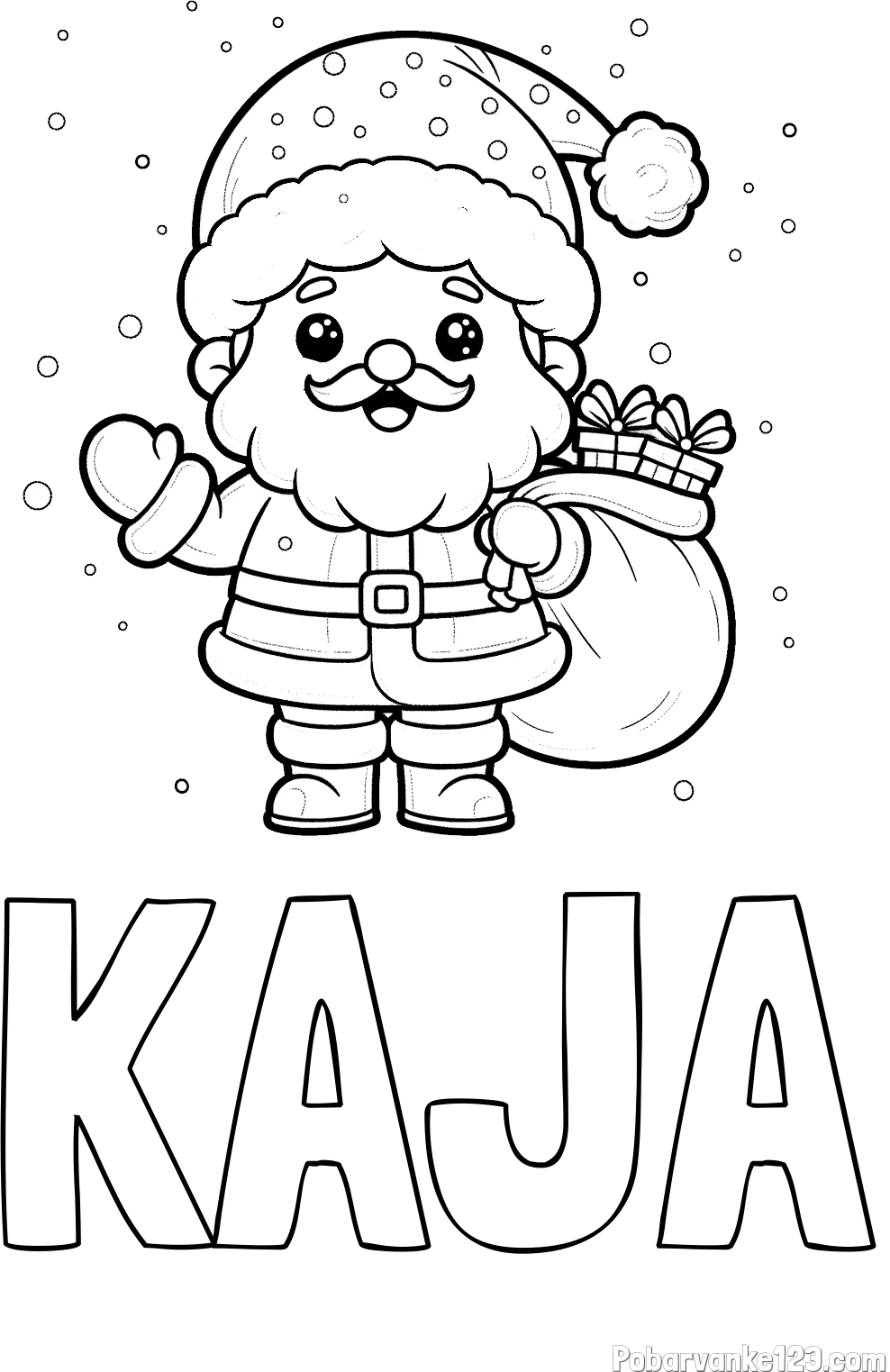 Pobarvanka imena KAJA in pobarvanka Božička s polno vrečo daril