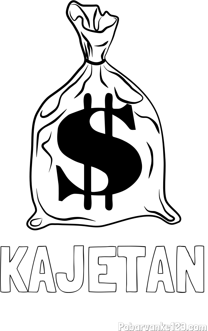 Pobarvanka imena KAJETAN in pobarvanka žaklja z denarjem