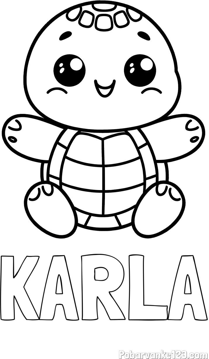 Pobarvanka imena KARLA in otroška pobarvanka ljubke in nasmejane želvice