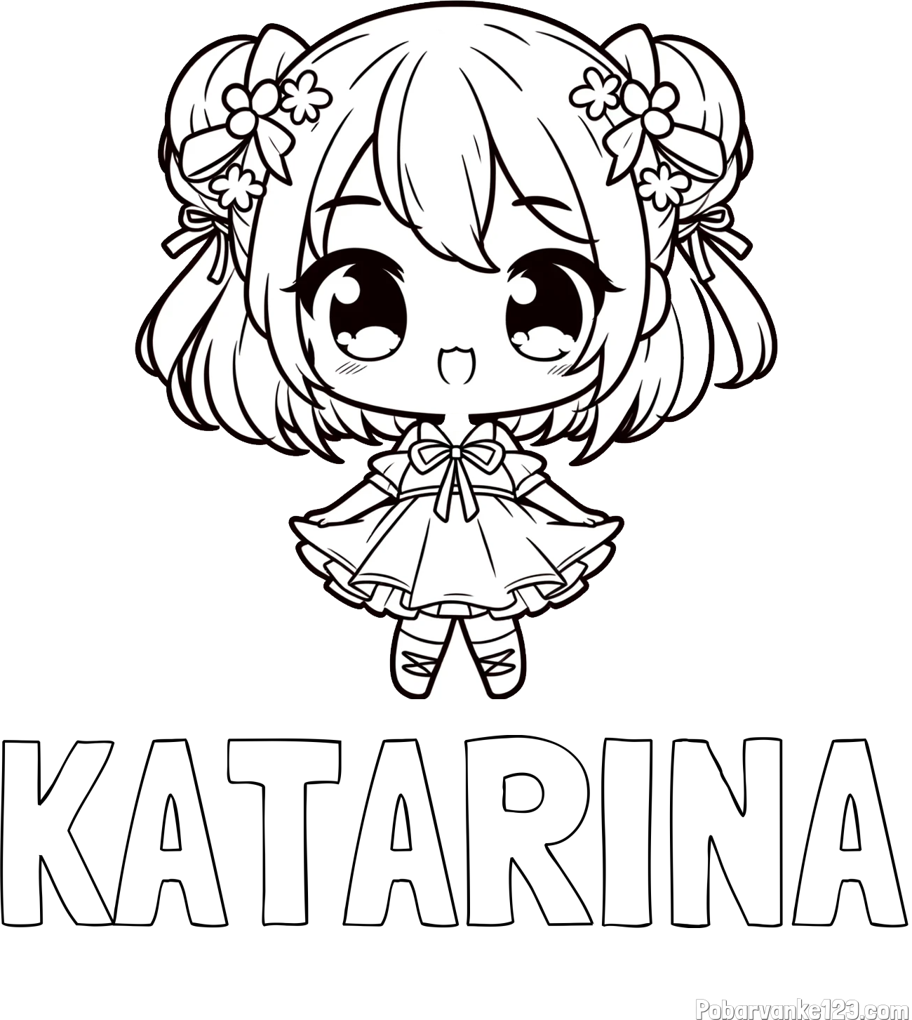 Pobarvanka imena KATARINA in otroška pobarvanka punčke v japonskem anime slogu