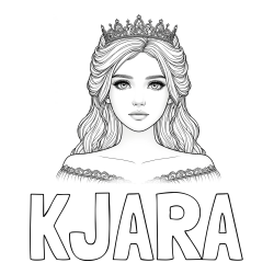 Online izdelana pobarvanka - Pobarvanka imena KJARA in pobarvanka prikupne princeske s čudovitimi očmi
