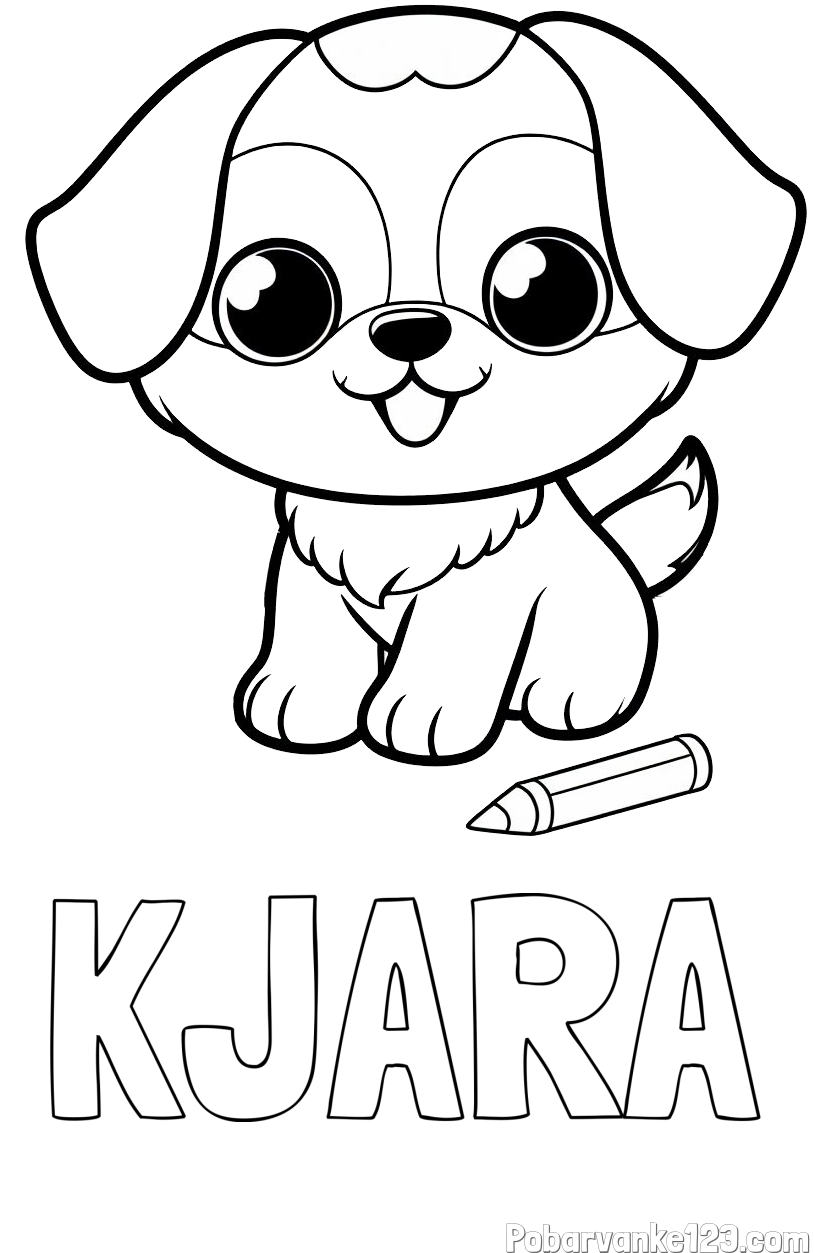 Pobarvanka imena KJARA in pobarvanka prikupnega kužka